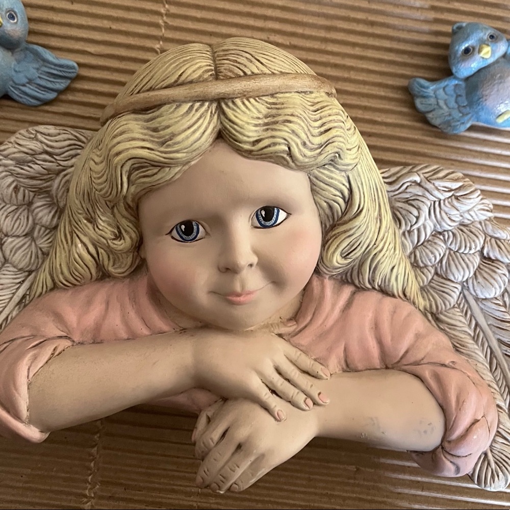 Angel with bluebirds wall decor